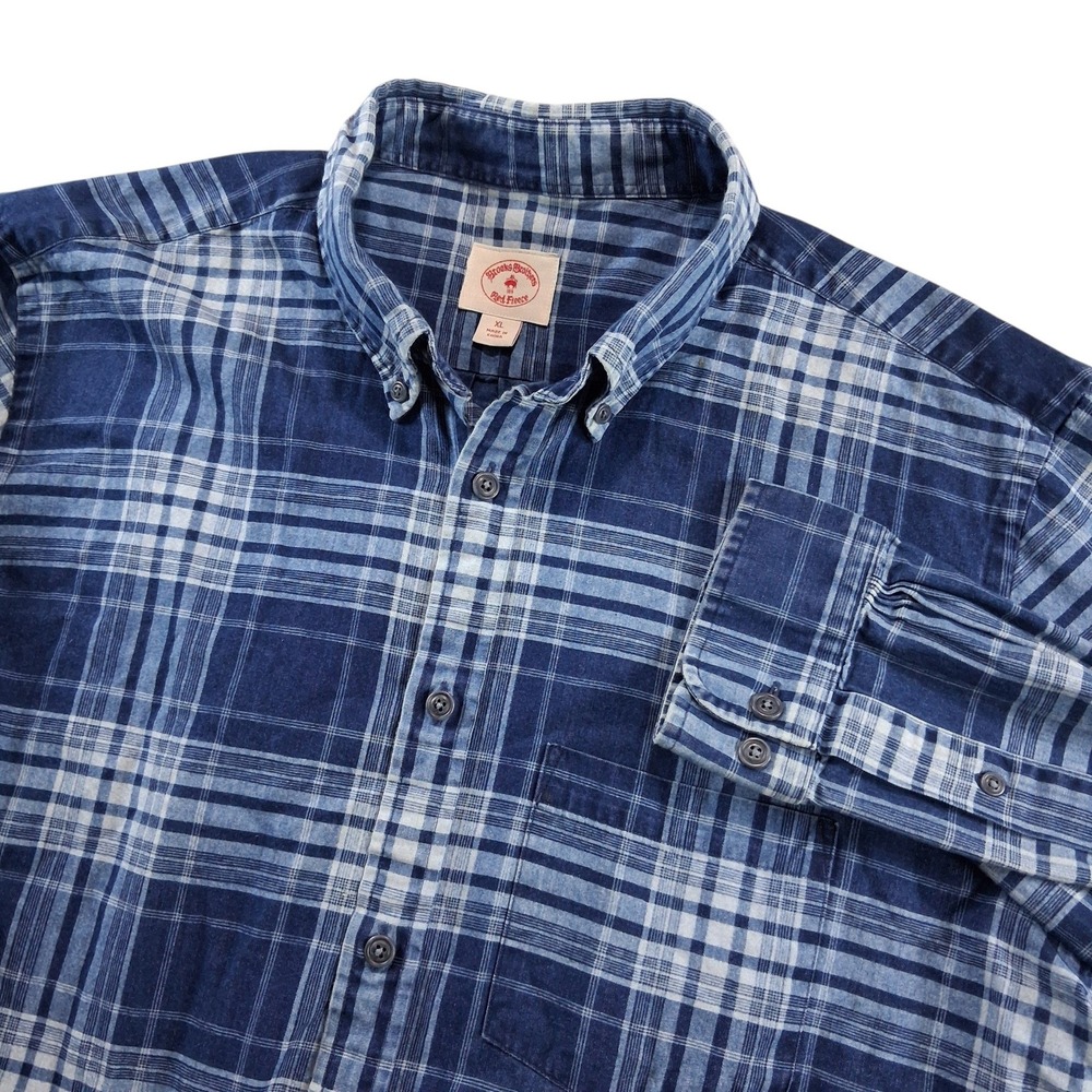 Brooks Brothers Red Fleece Flannel Shirt Mens XL Blue Plaid Button Down Lined